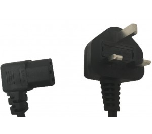 2 Metre UK Mains Lead - IEC320 5A UK Plug to Right Angled C13 Mains Lead