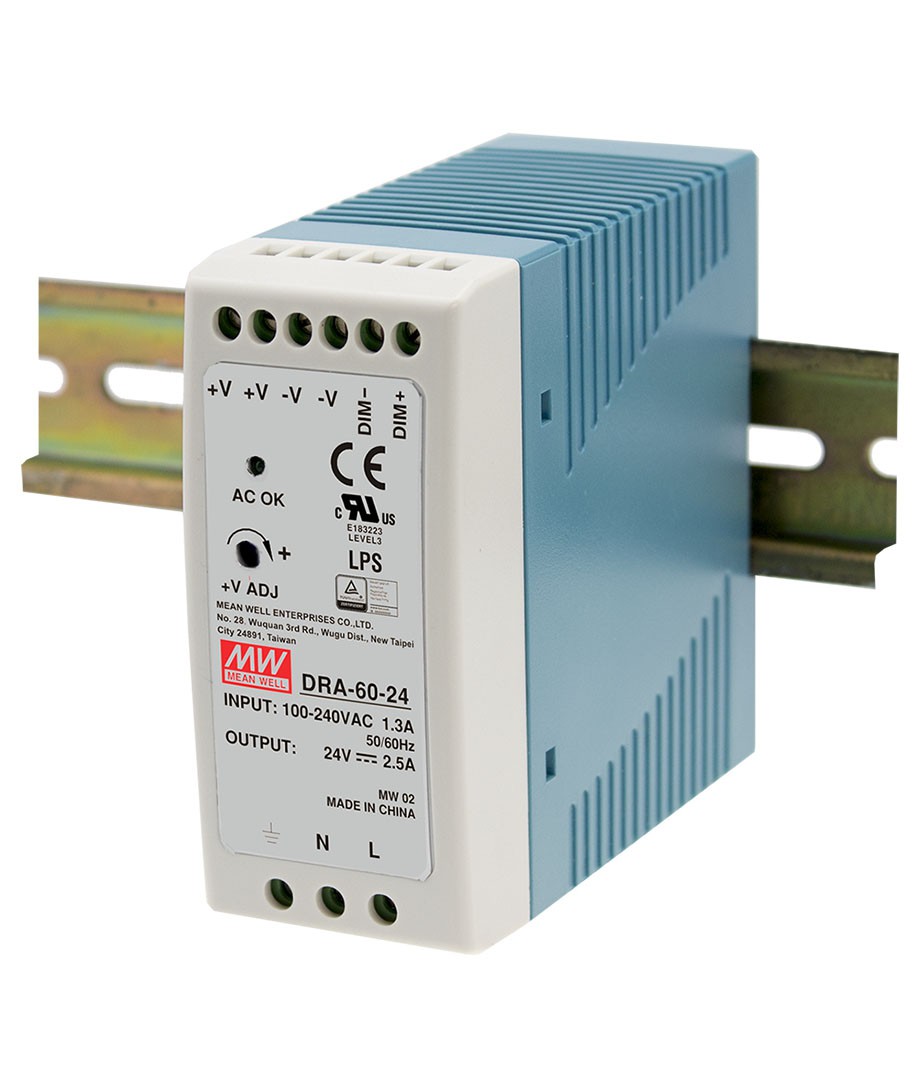DRA6012 is a 60W 12V 5A Single Output Din Rail Power Supply with 90