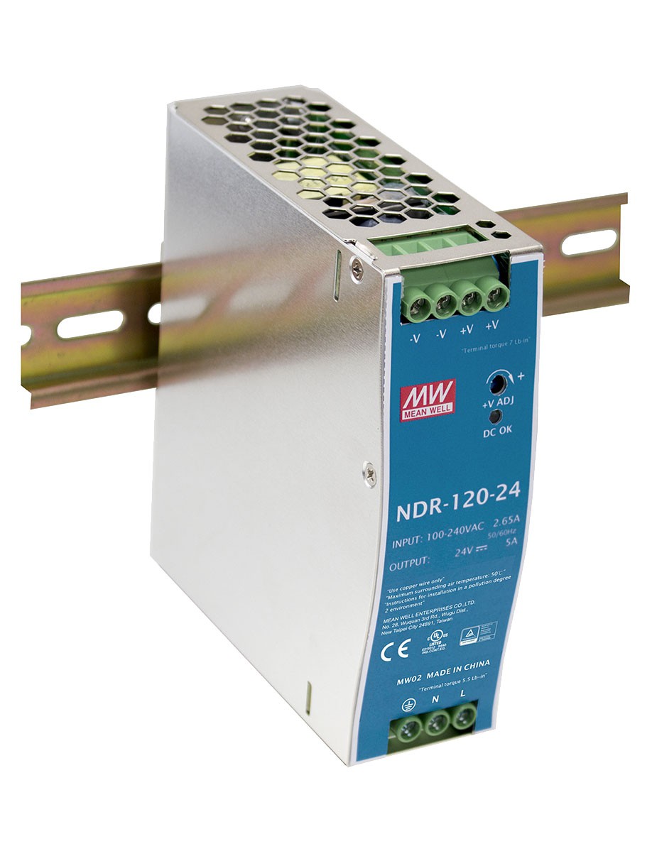 NDR12024 is a 120W 24V 5A Single Output Industrial Din Rail Power