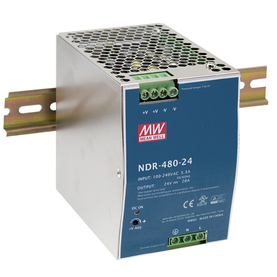 NDR48024 is a 480W 24V 20A Industrial DIN RAIL Power Supply Power